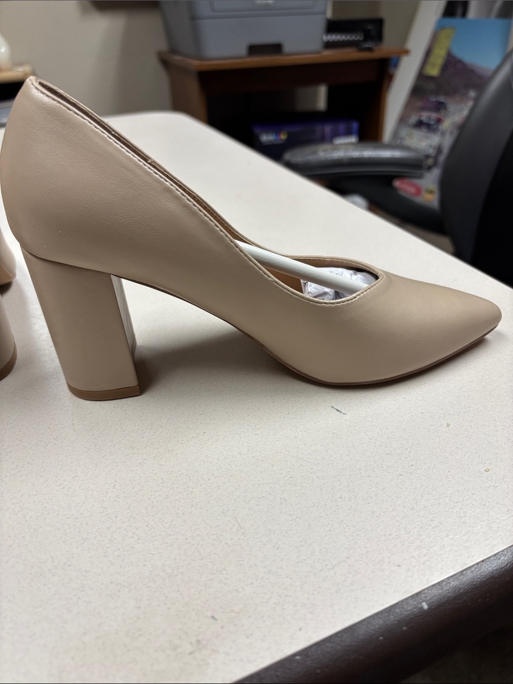 Journee Collection Taupe Pointed Toe Block Heel Pumps - Picture 5 of 10
